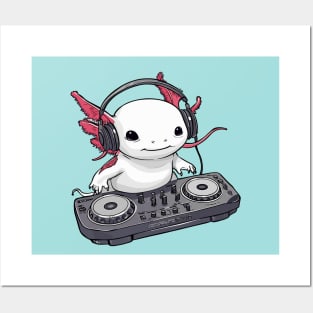 Tiny DJ Axolotl - Adorable Salamander Amphibian Posters and Art